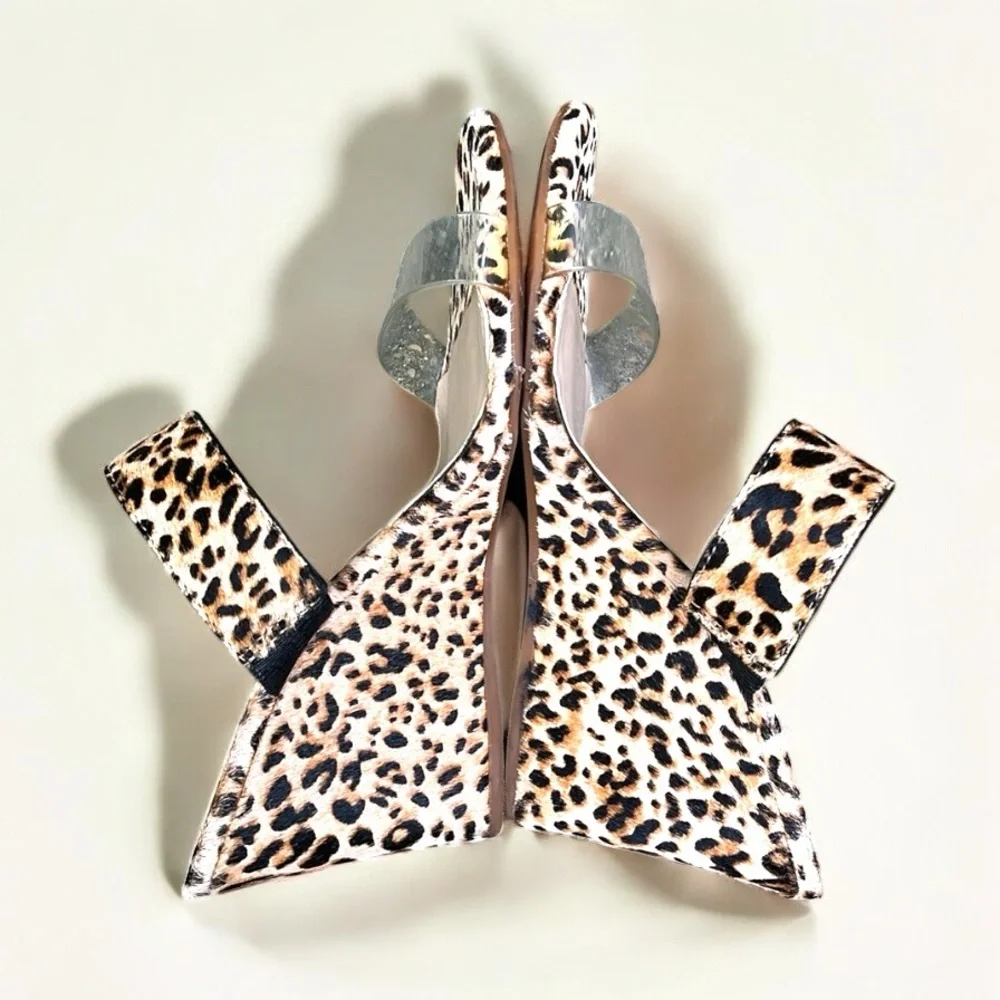 Gianni Bini Wylinn Wedge Sandal in Cheetah Print Fur Women’s Size 6 1/2